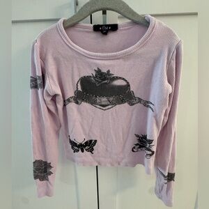 Flowers by Zoe Light pink ribbed Long Sleeve Graphic Tee